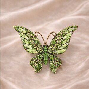 Vintage Green Crystal Butterfly Brooch